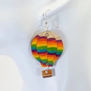 Wooden hot air balloon earring made with a FLUX laser cutter