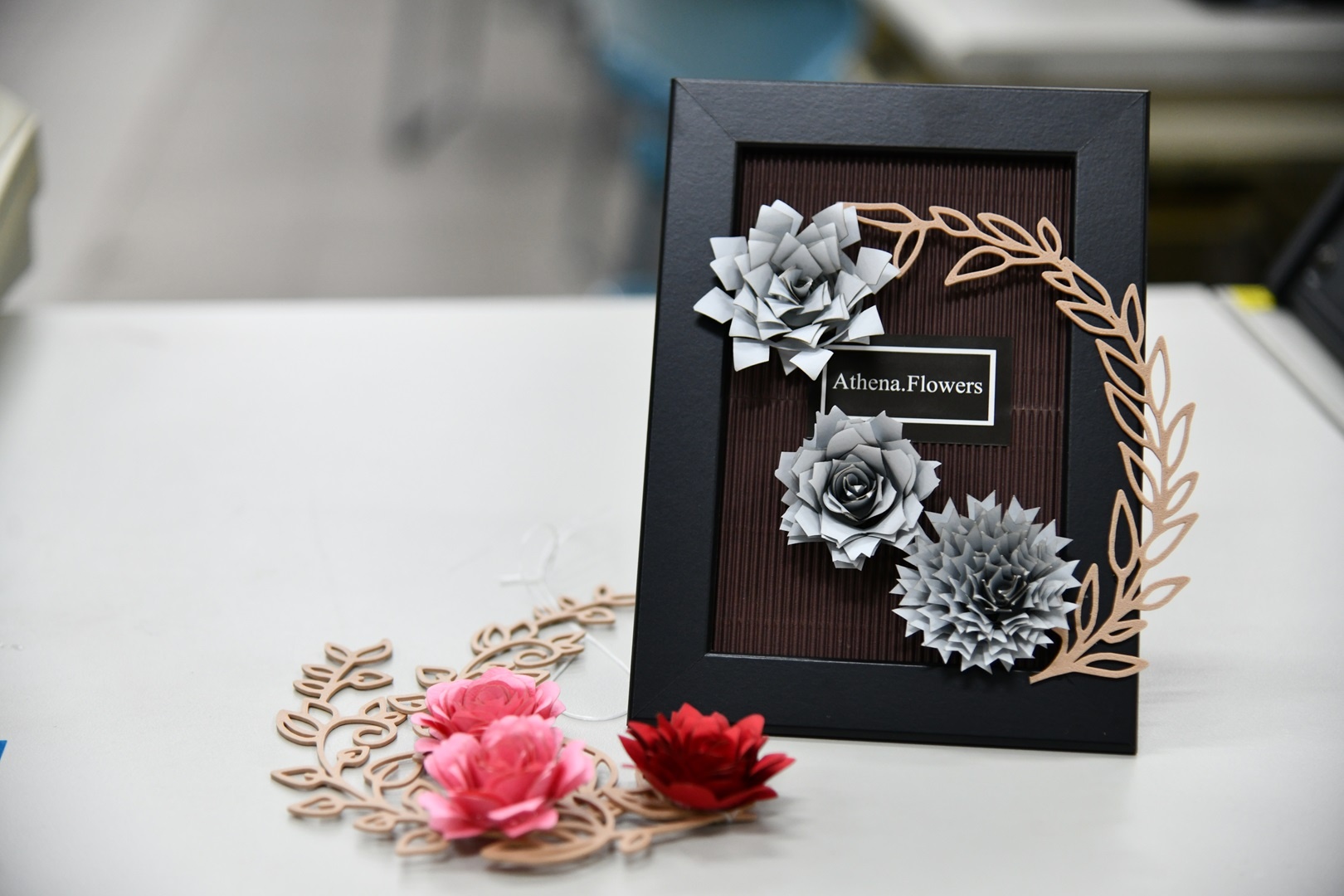 Papercraft flowers made with a laser cutter