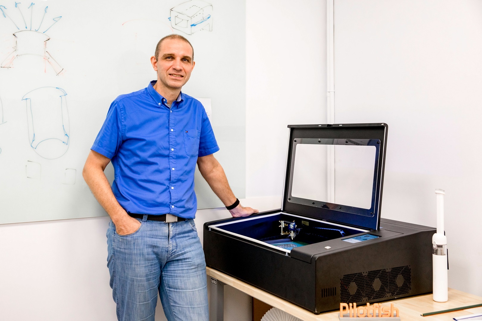 Marco Heusdens with the FLUX Beambox Pro laser cutter