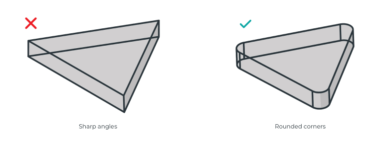 Try to design a mold with rounded corners