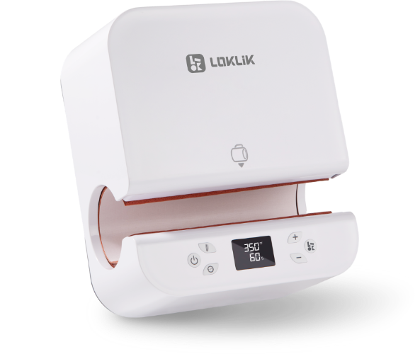 A LOKLiK Auto Tumbler Heat Press in LOKLiK White