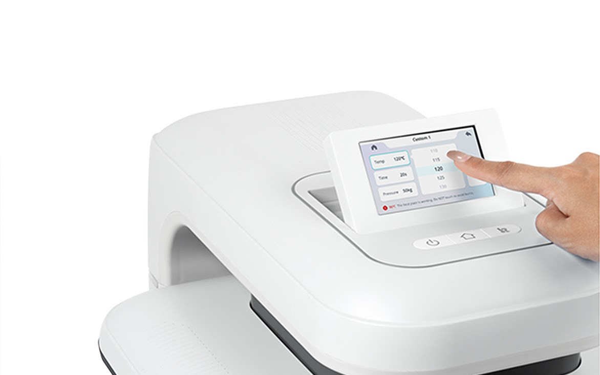 Finger pressing on the touch screen of a LOKLiK ImPress™ Auto 2-Smart in Daisy White