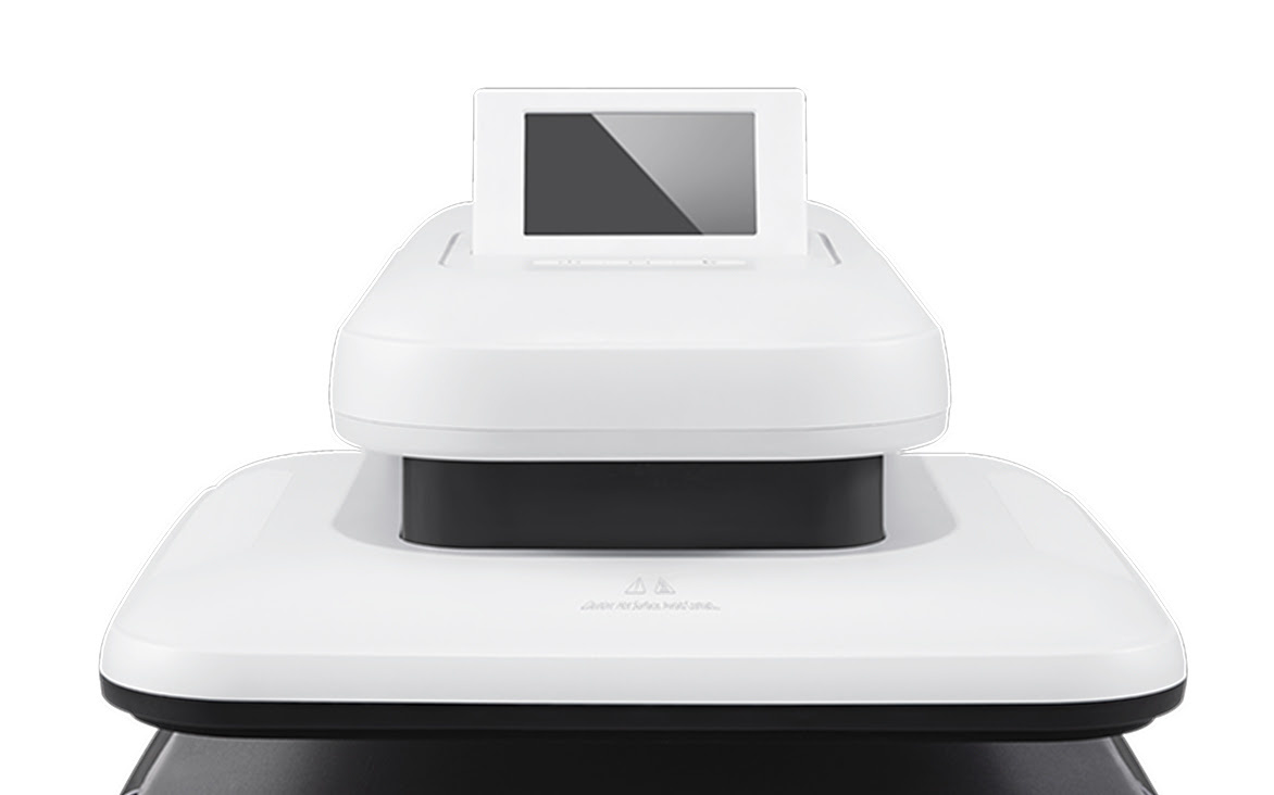Close-up of the touch screen of the LOKLiK ImPress™ Auto 2-Smart in Daisy White. The screen is turned off.
