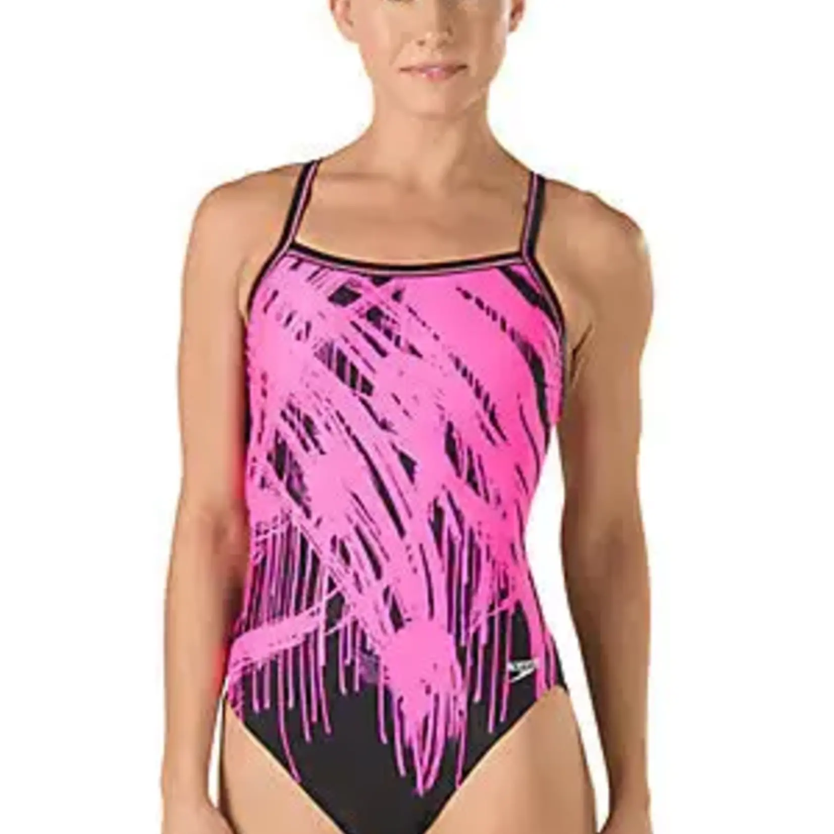 Speedo Women`s Swimsuit Flyback PowerFLEX ECO Size 26 Pink Drip Splash