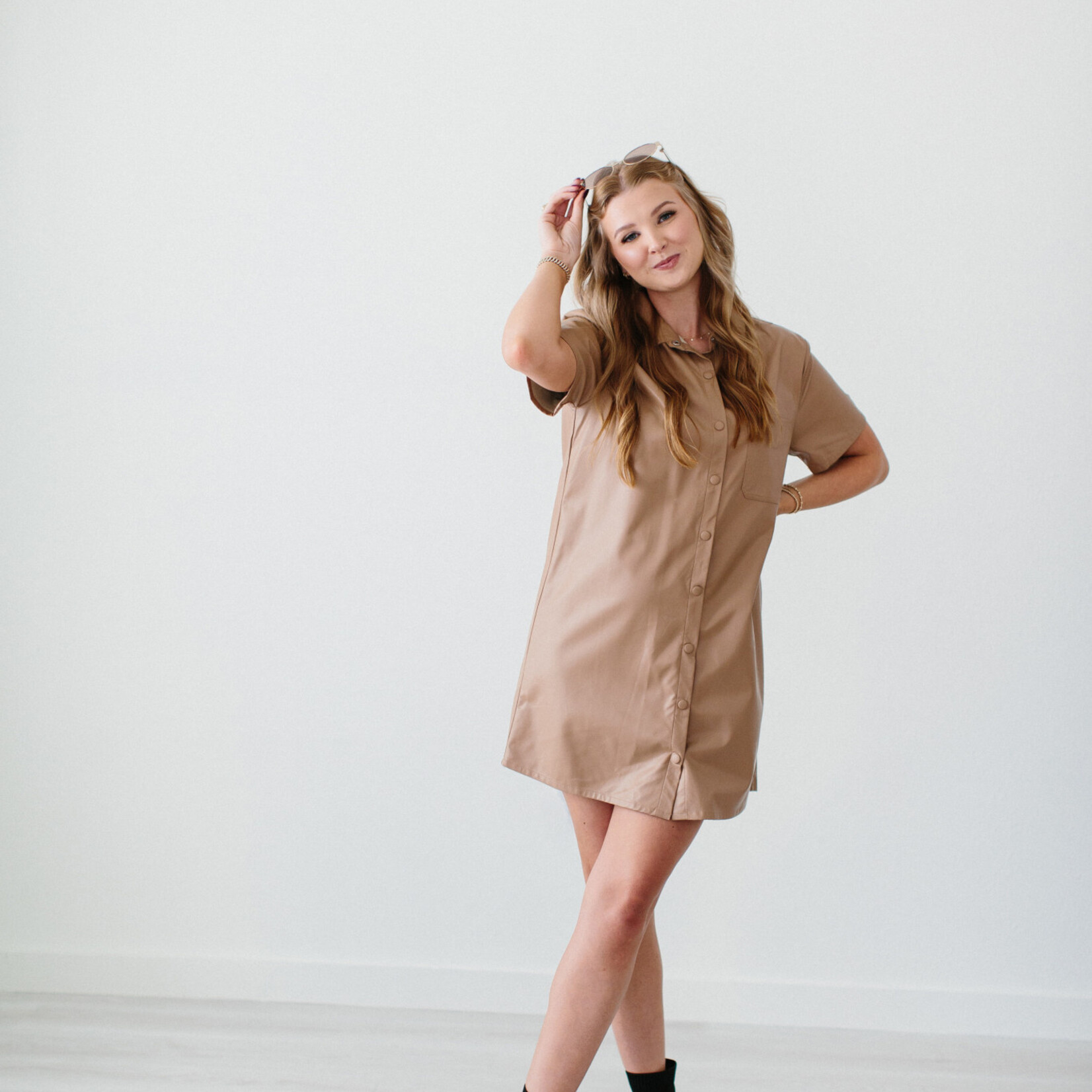 entro Pleather Collared Front Pocket Dress