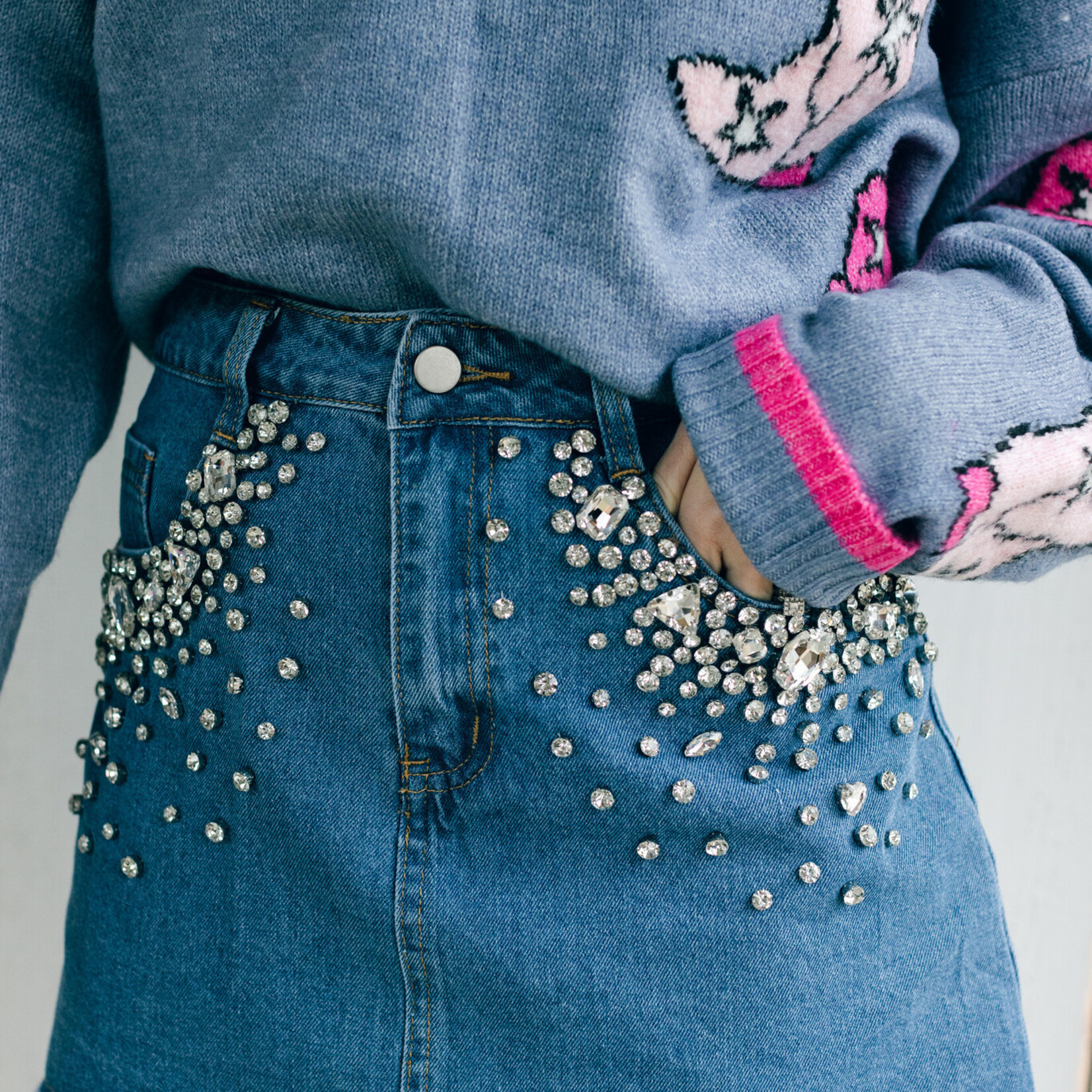 Jewel Detailed Denim Mini Skirt