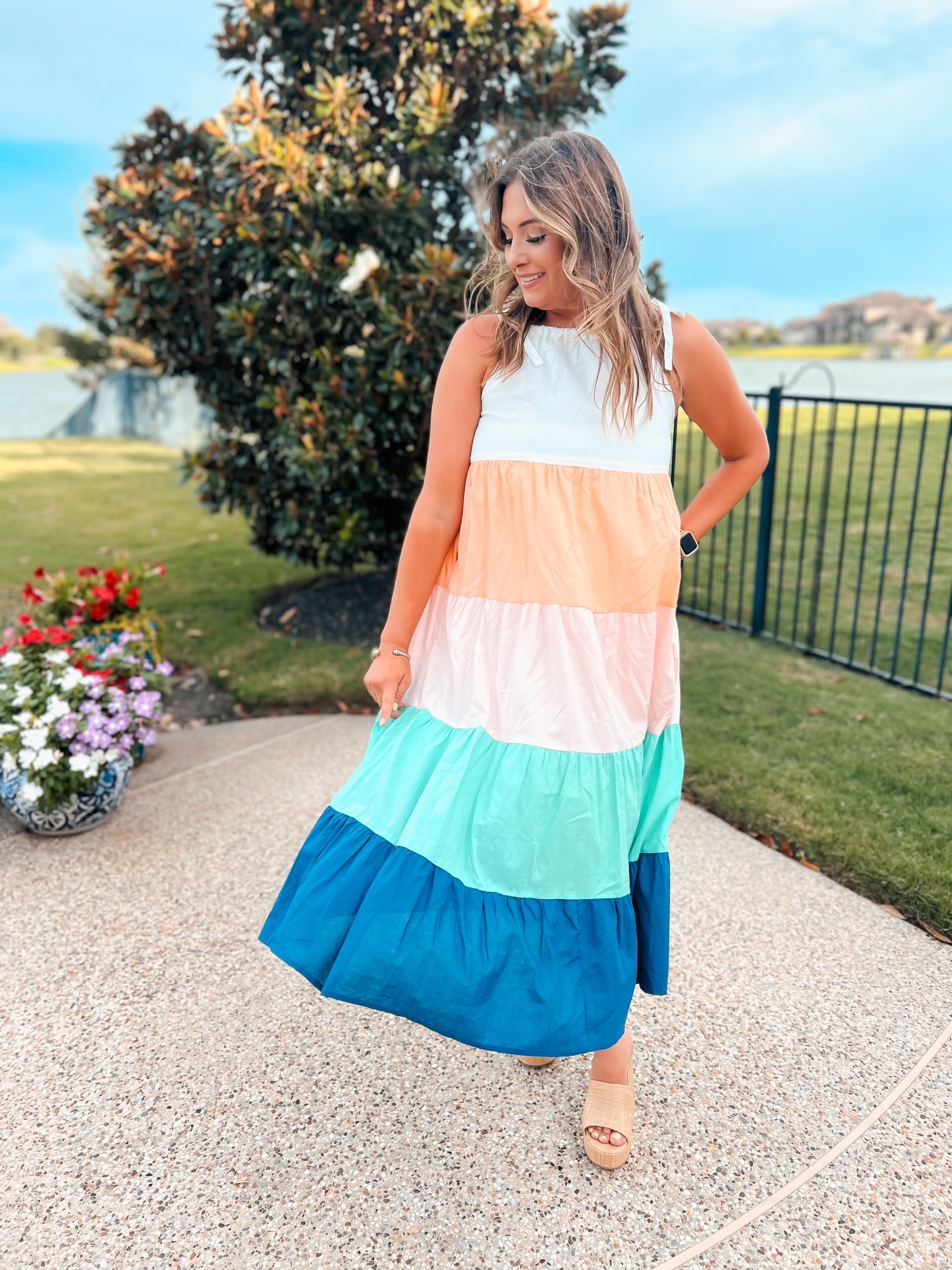 open lace back dress Christabel Tiered Maxi Dress