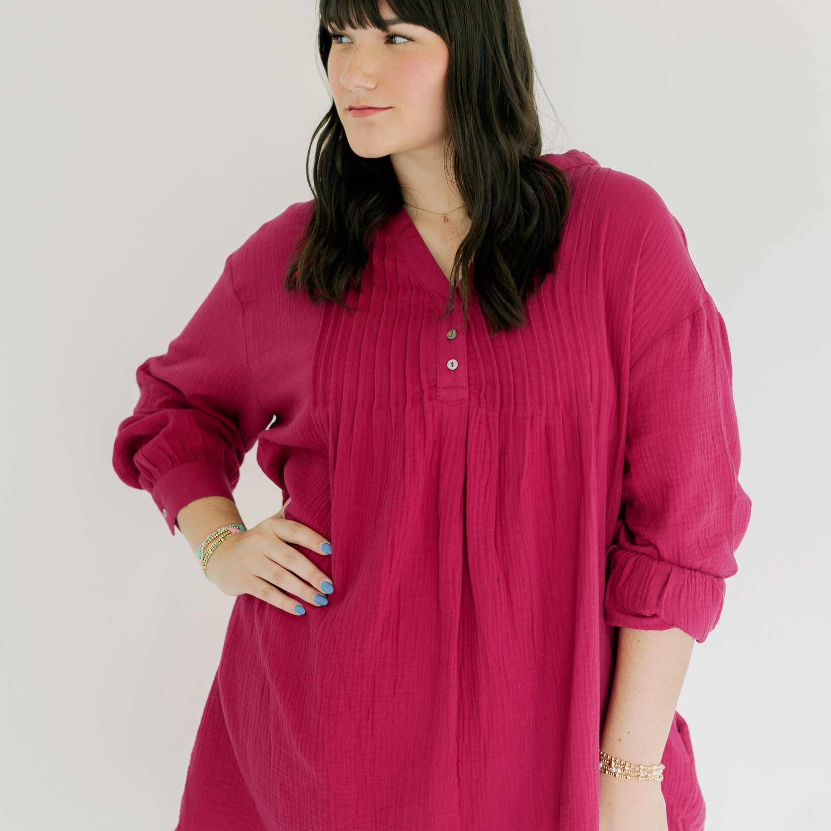 entro Gauze Long Sleeve Shirt Dress