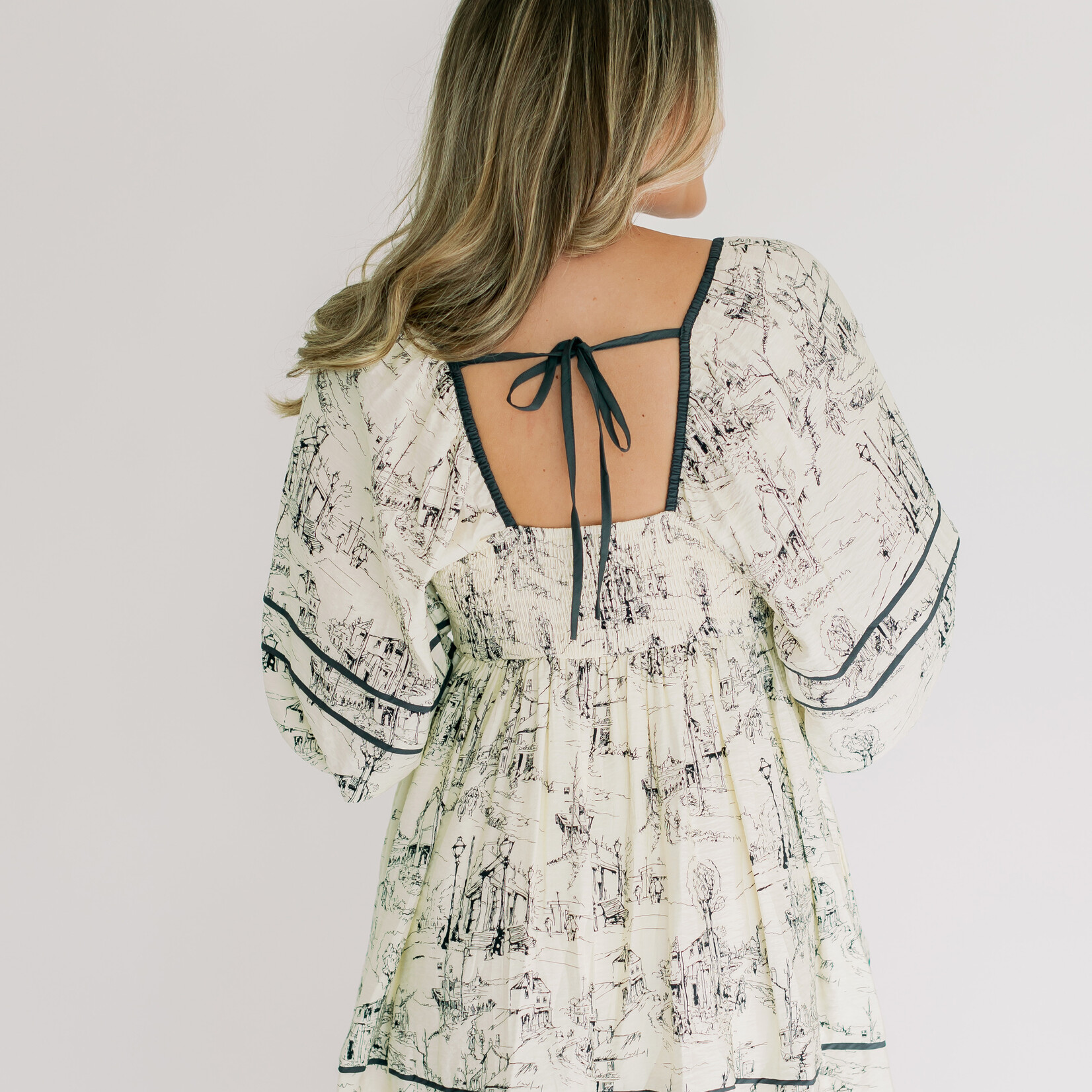 entro Toile Print 3/4th Sleeve Babydoll Dress