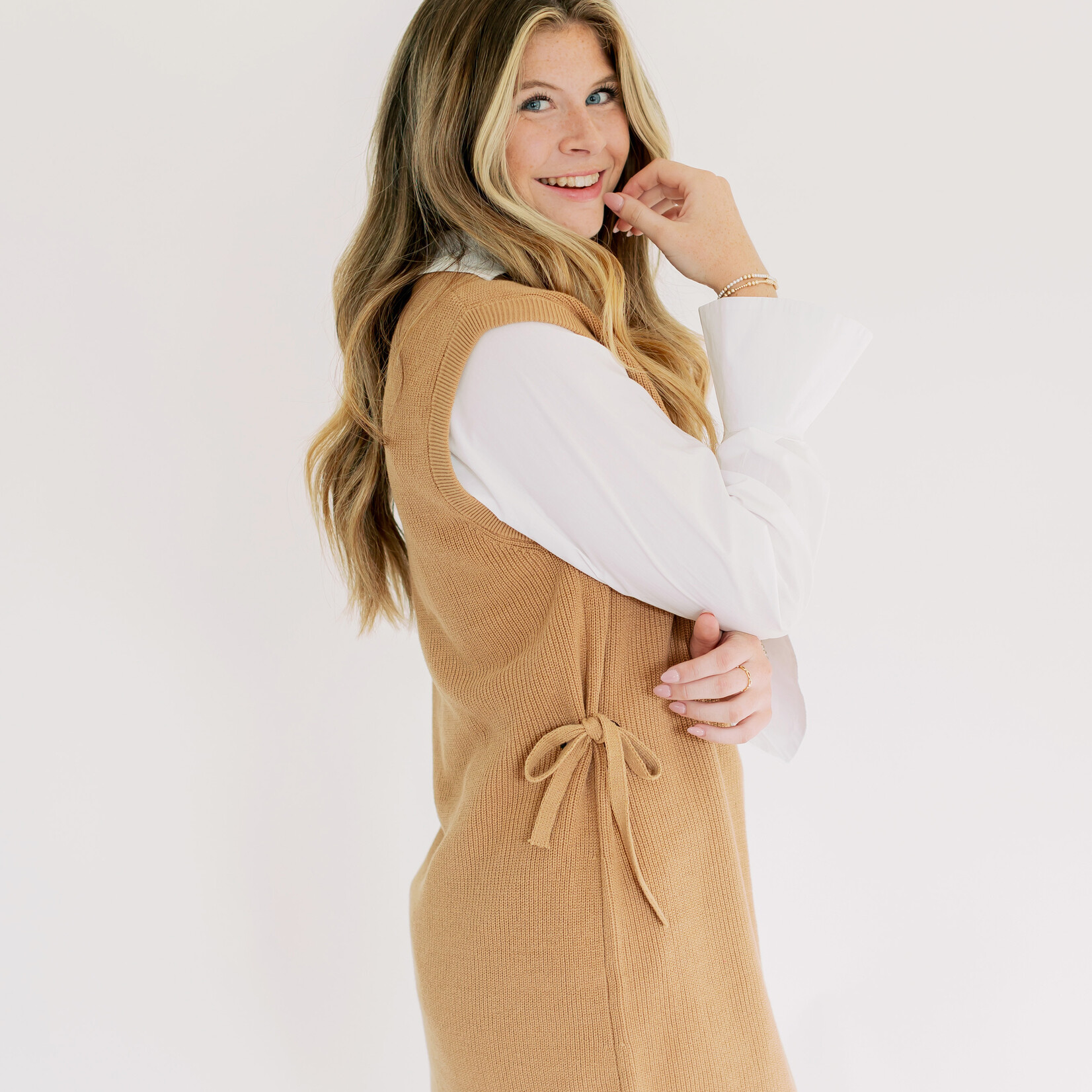 entro Sweater Dress Over Collared Button Up