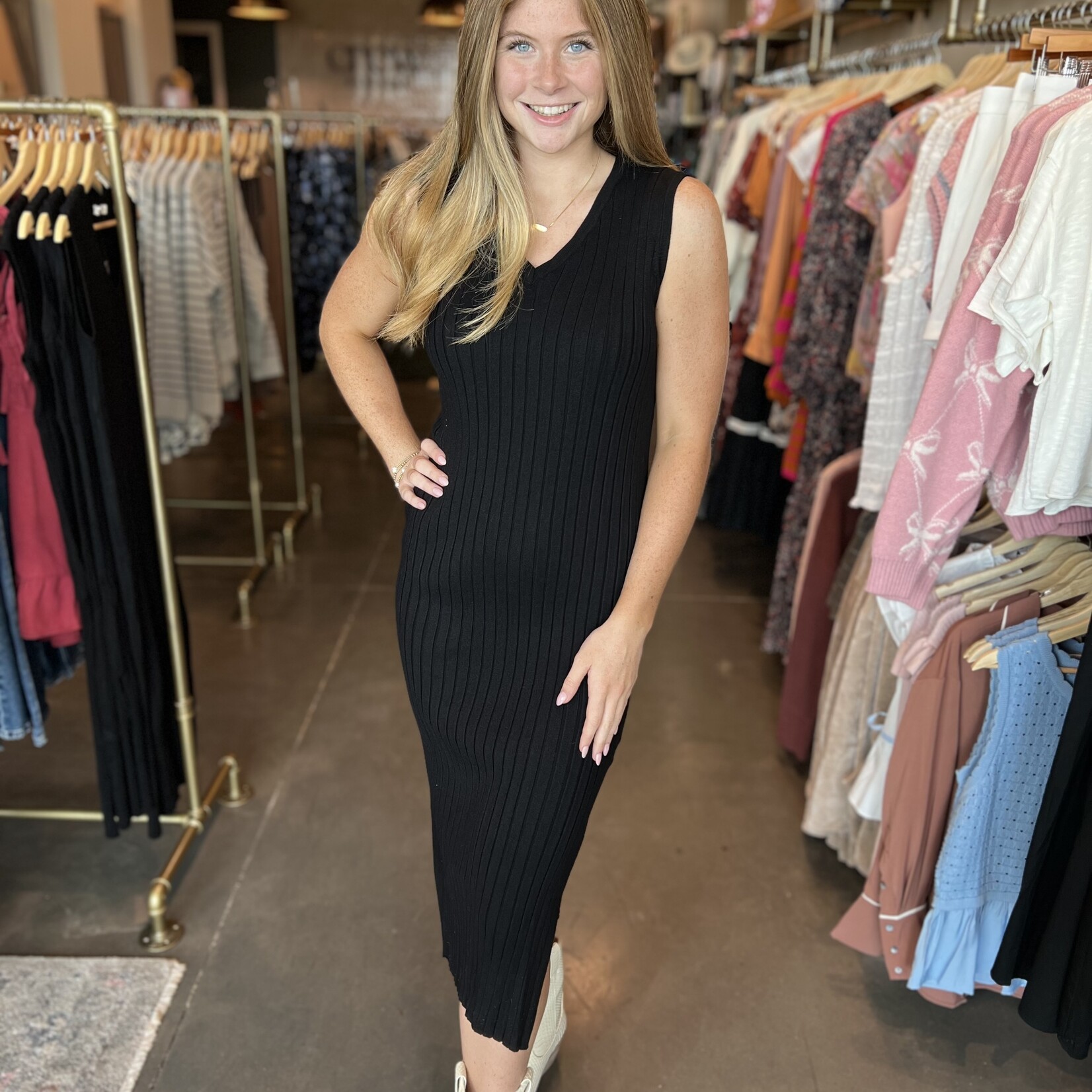 mod ref Ribbed V-neck Sweater Dress