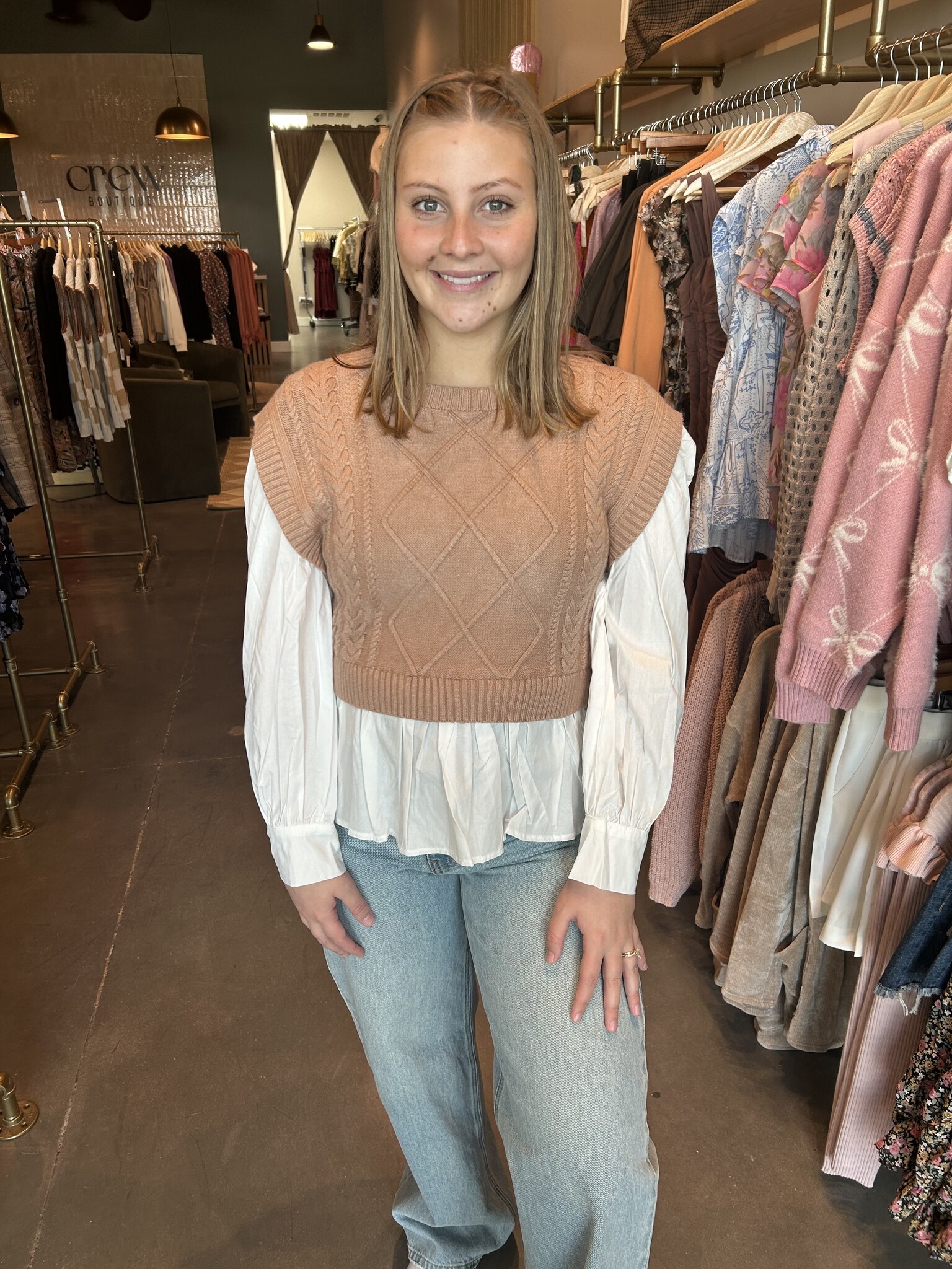 Sweater with attached shirt deals