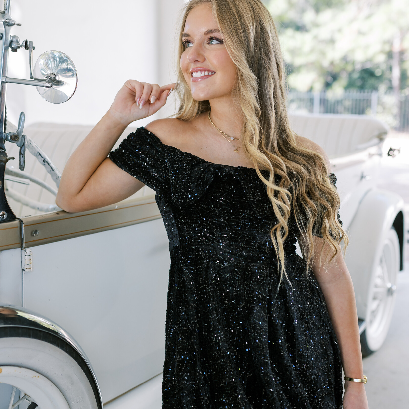 Lena Sequin Bubble Hem Mini Dress