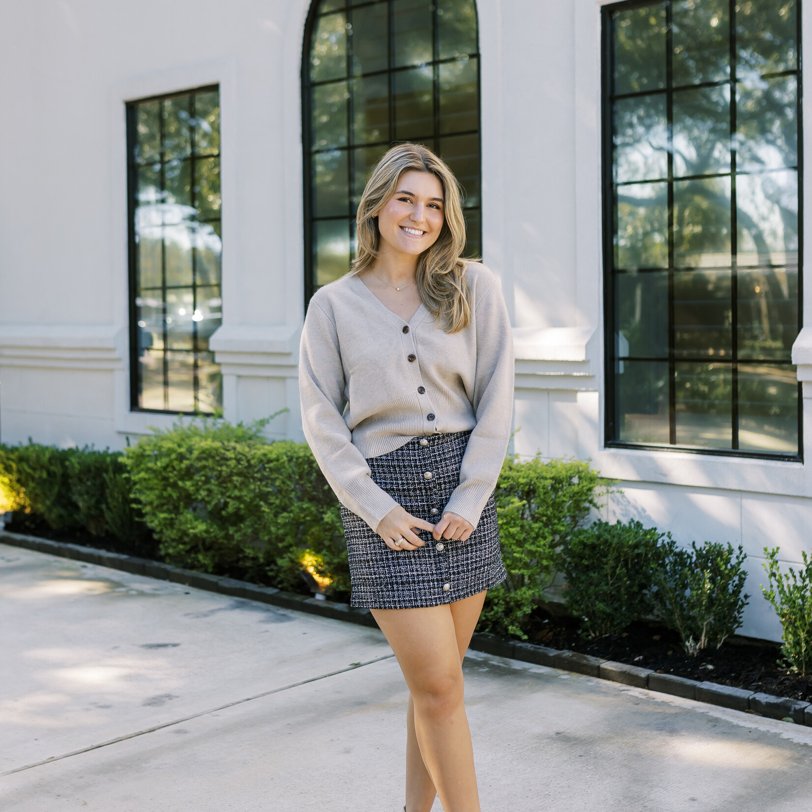 Button Down Tweed Mini Skirt
