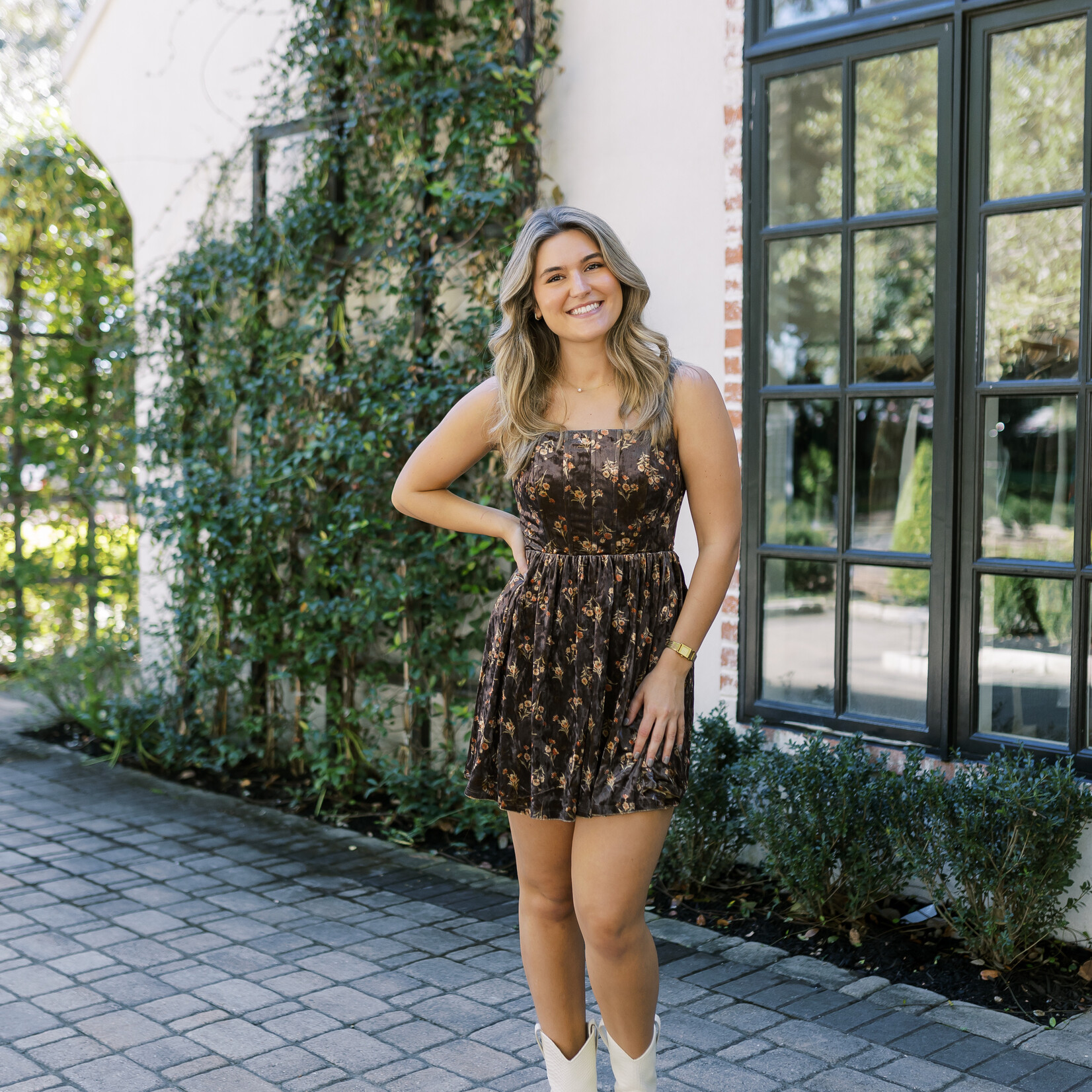 storia Velvet Floral Corset Mini Dress