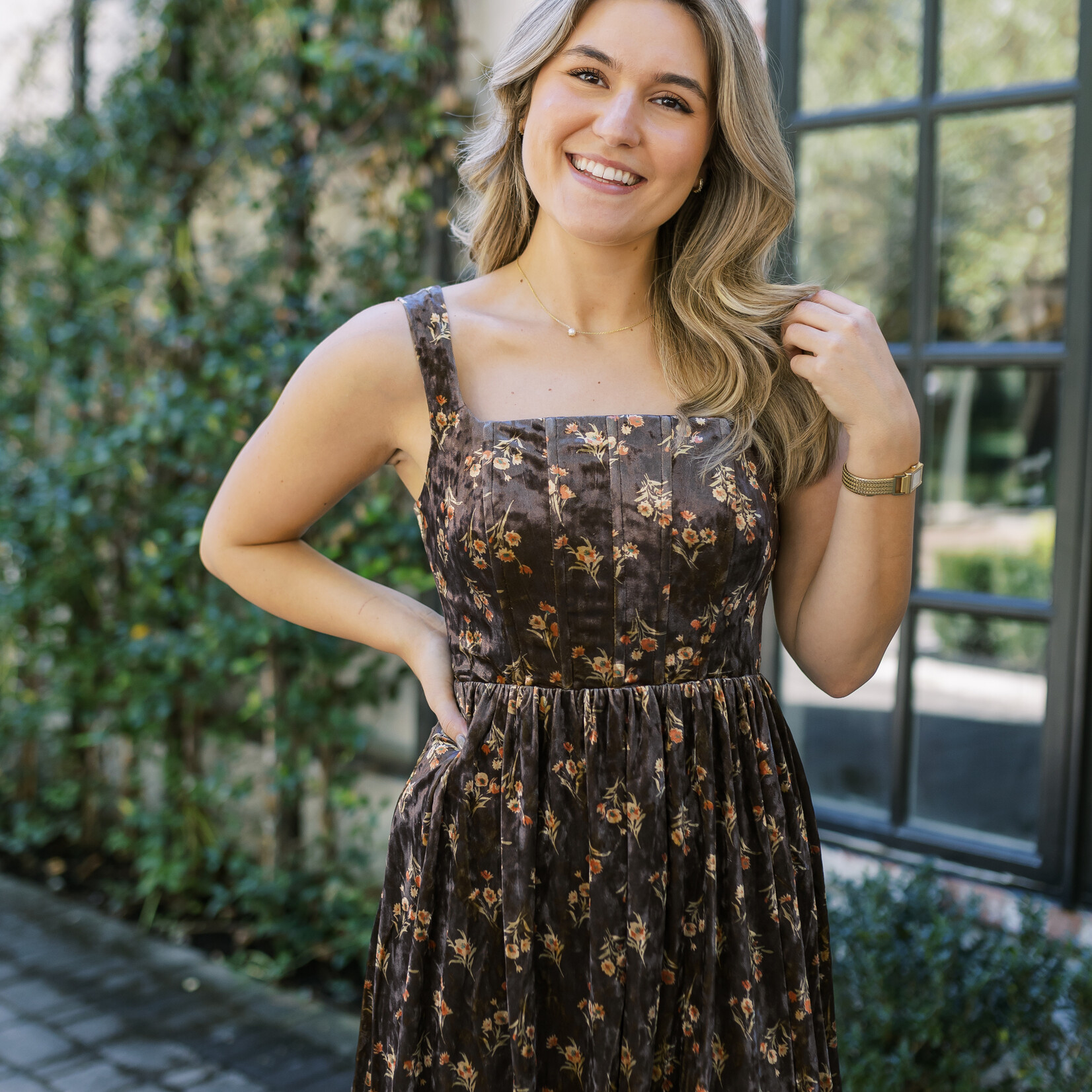 storia Velvet Floral Corset Mini Dress