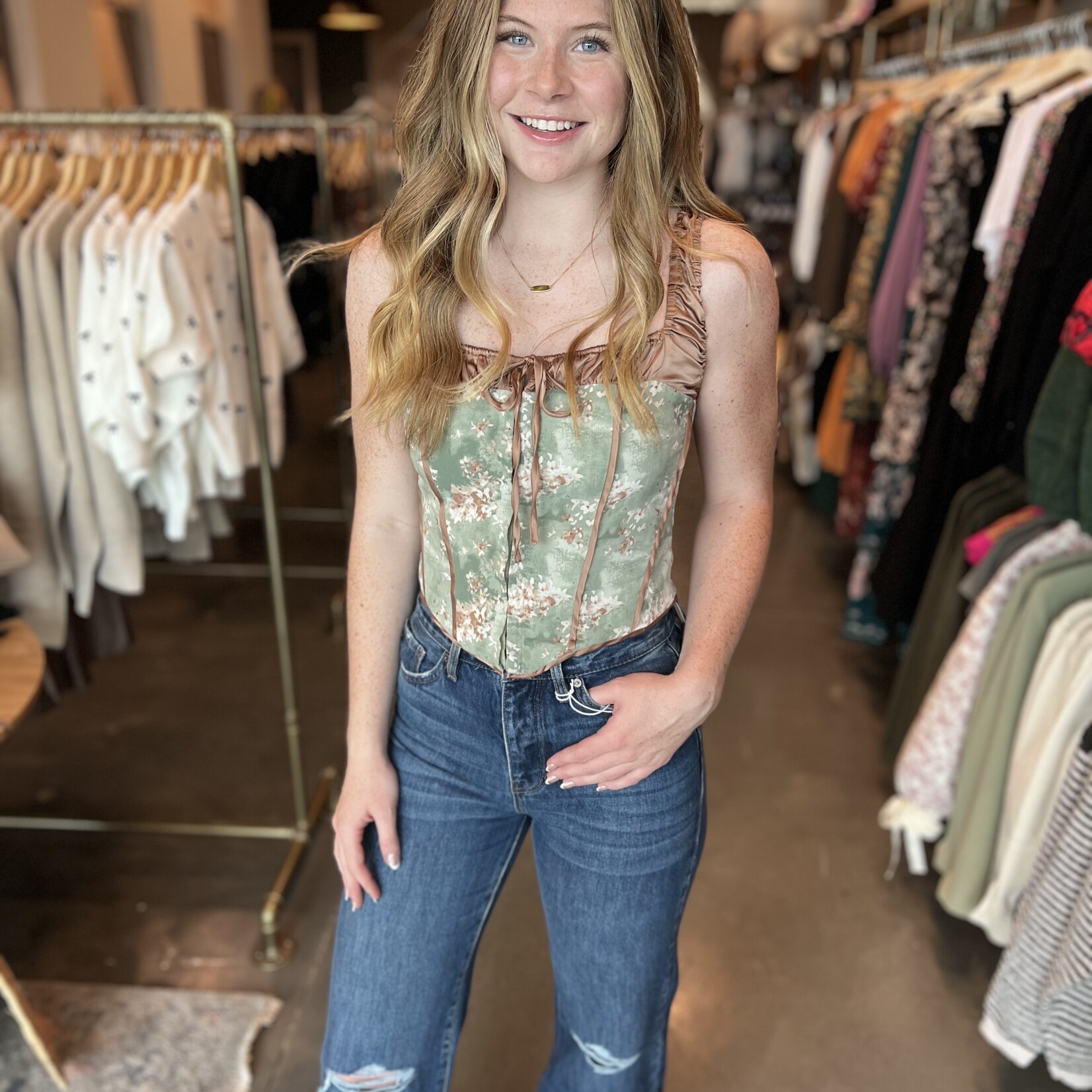 idem ditto Satin Floral Corset Top
