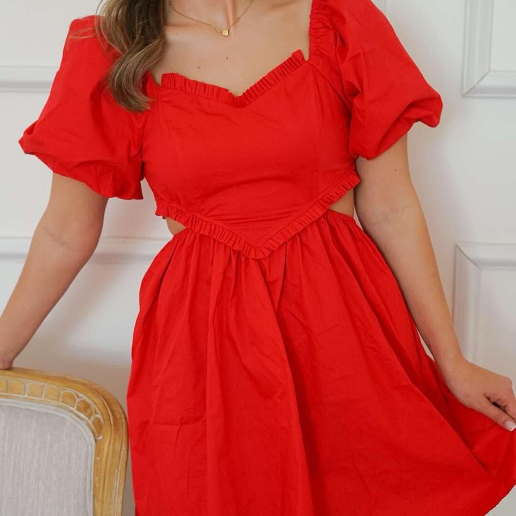 Puff Sleeve Open Back Mini Dress