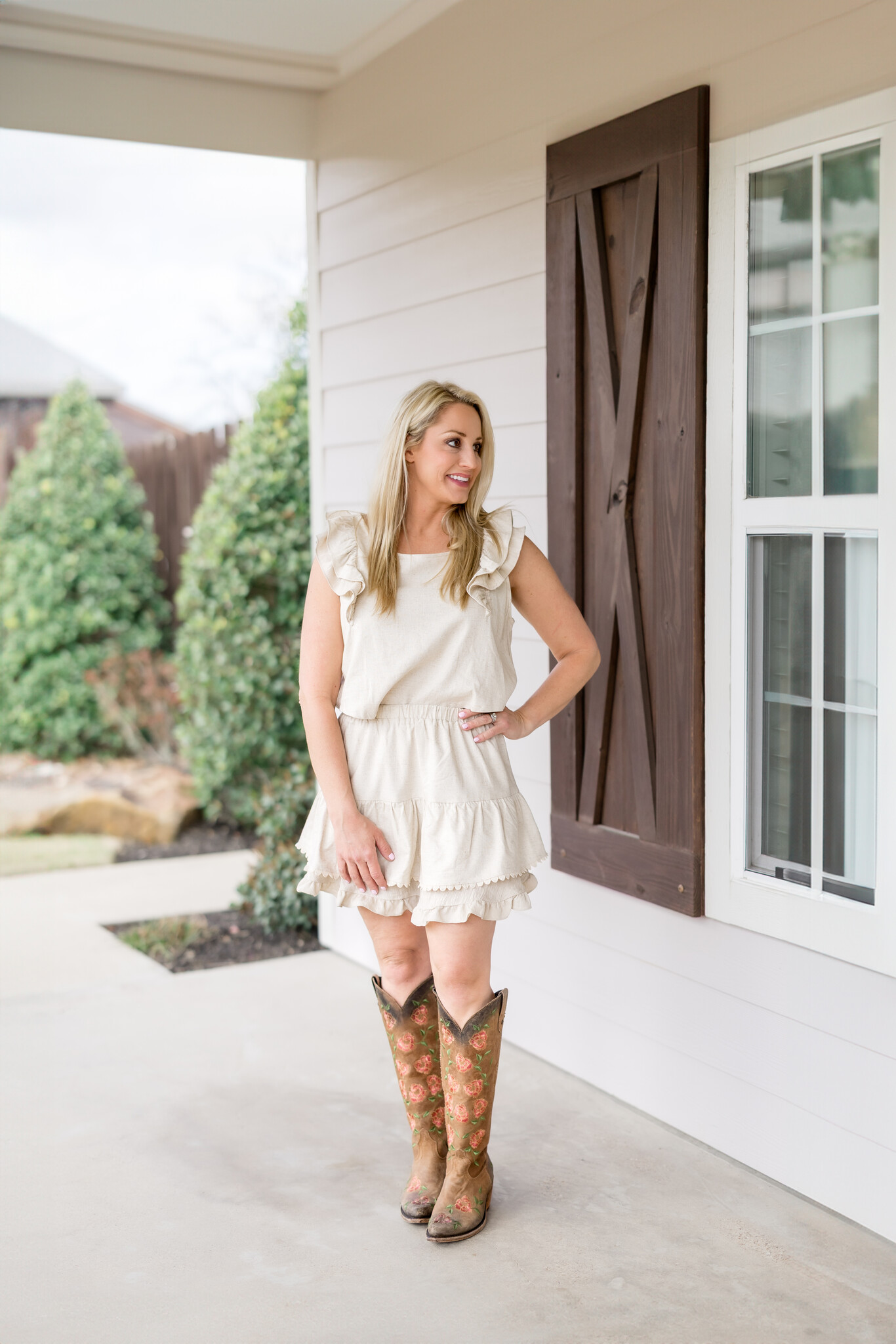 Linen Cut Out Ruffle Mini Dress Linen Cut Out Ruffle Mini Dress