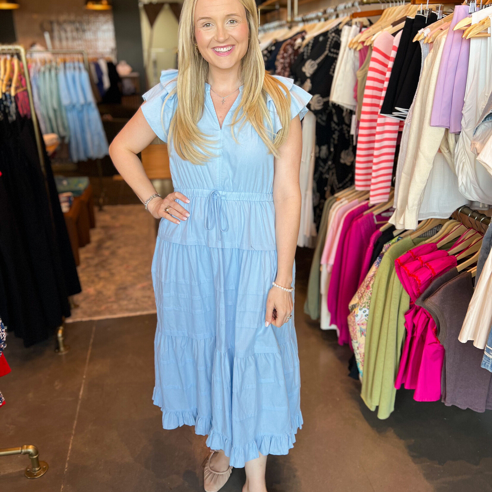 Tiered Tie Waist Maxi Dress