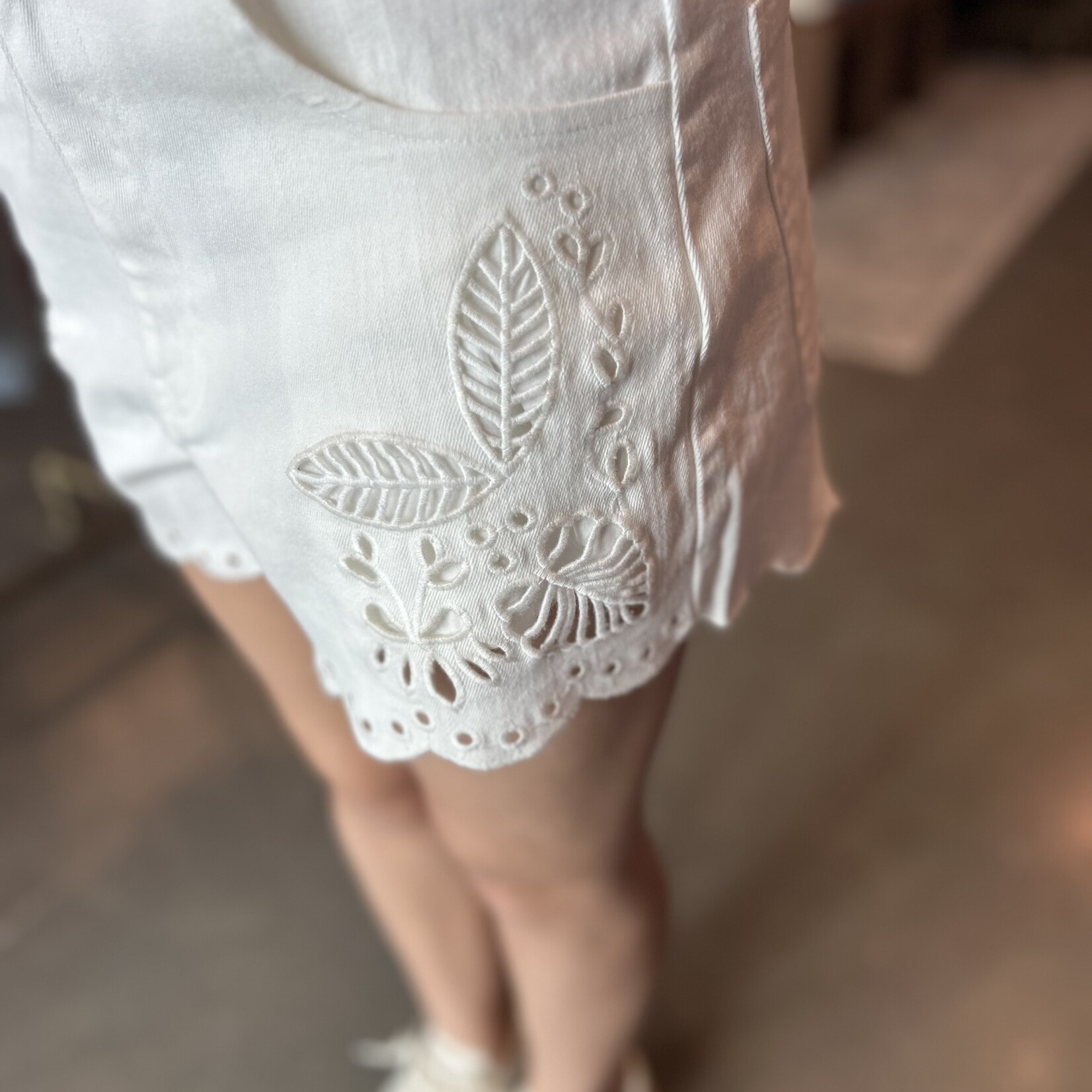 lalavon Embroidered Hem Denim Shorts