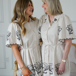 Button Down Embroidered Scallop Dress