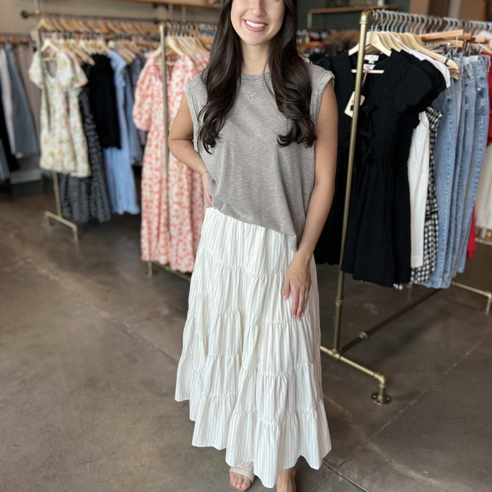 In the beginning Vertical Stripe Midi Skirt
