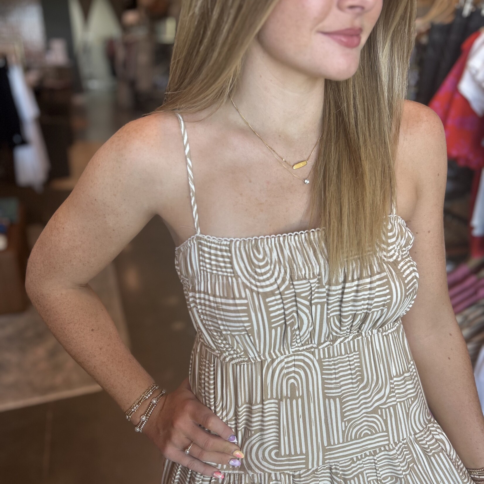 Abstract Print Tiered Midi Dress