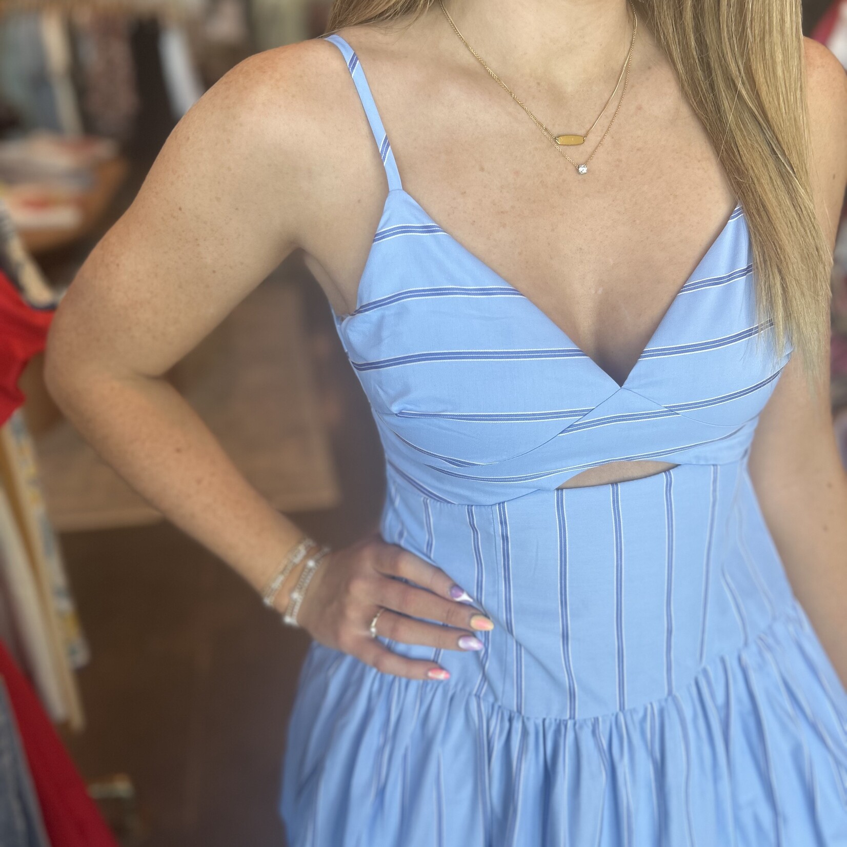 In the beginning Striped Cutout Midi Dress