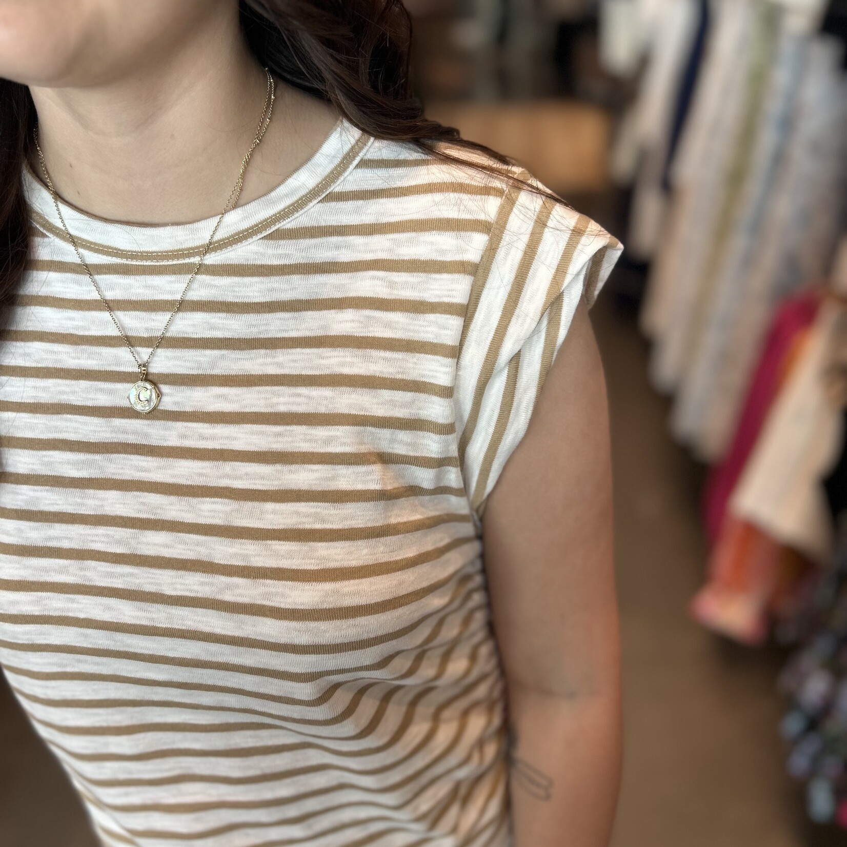 miou muse Striped Drawstring Side Top