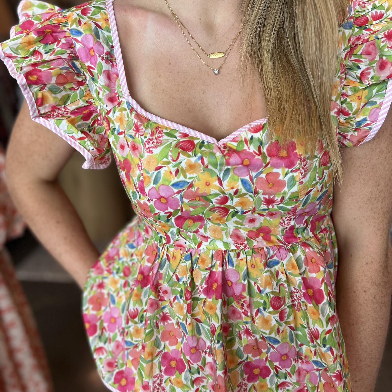 umgee Flutter Sleeve Floral Print Top