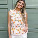 thml Floral Printed Flutter Sleeve Top