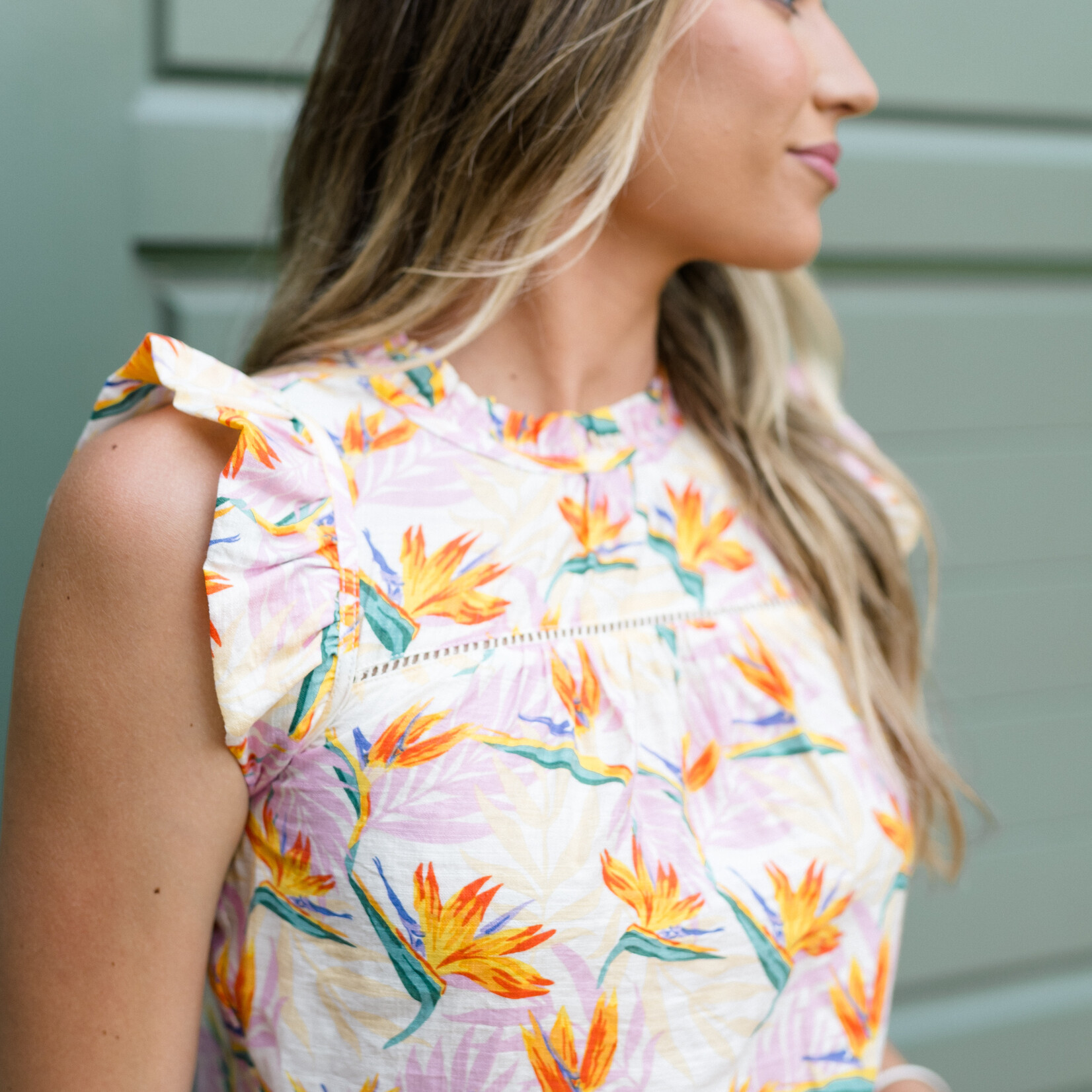 thml Floral Printed Flutter Sleeve Top