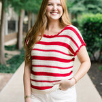 Striped Scalloped Trim Knit Top