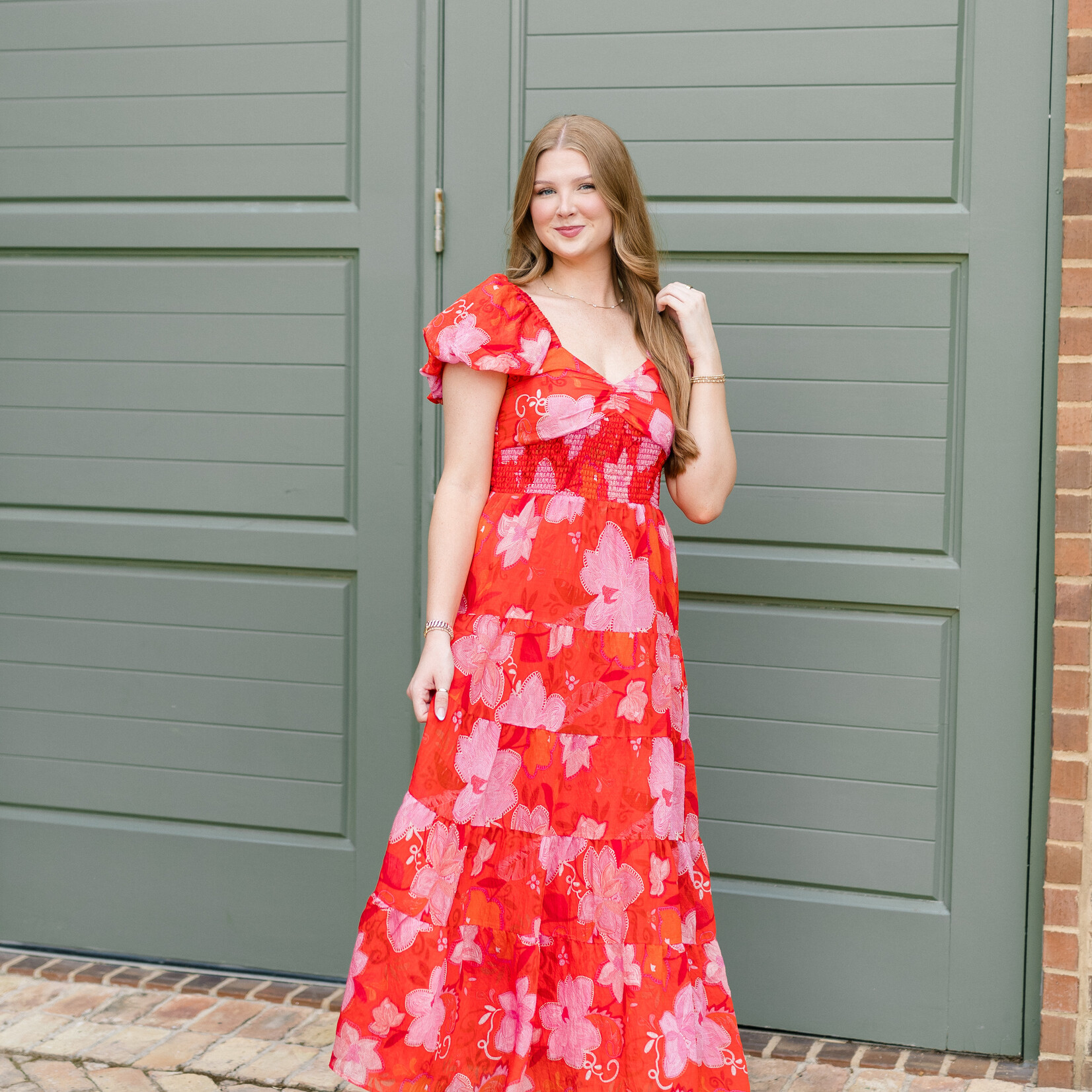 thml Puff Sleeve Floral Maxi Dress