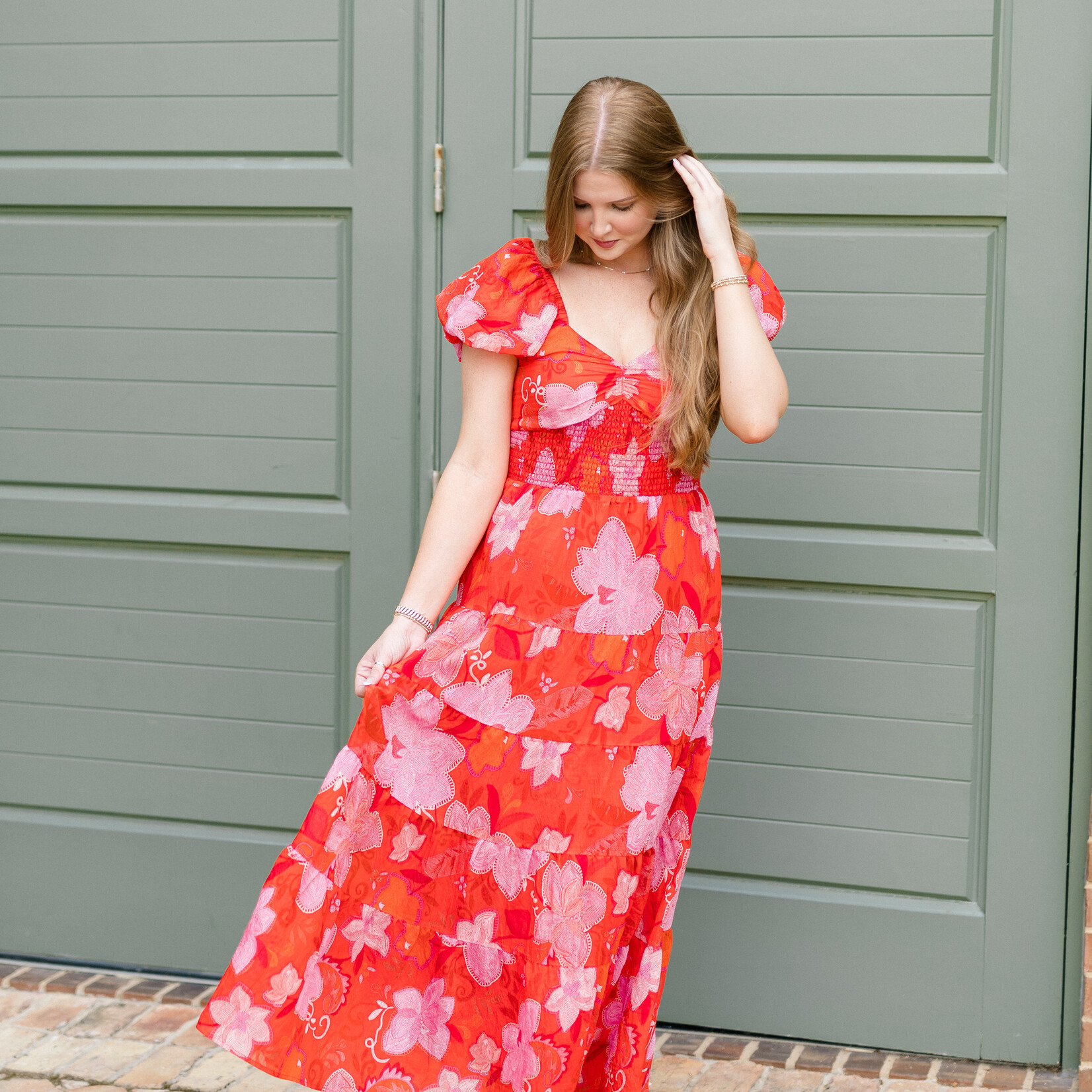 thml Puff Sleeve Floral Maxi Dress