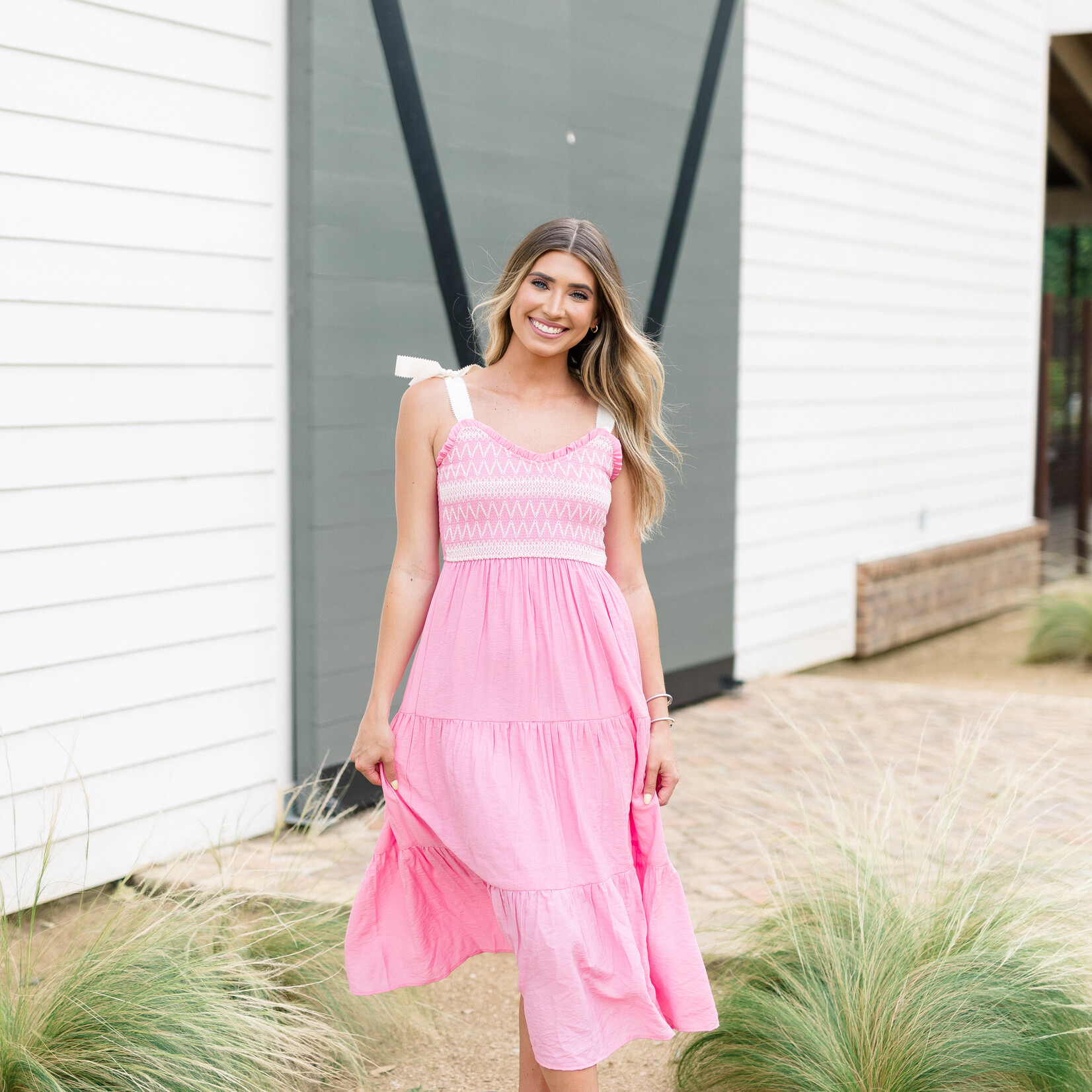 Embroidered Detail Ribbon Strap Maxi Dress