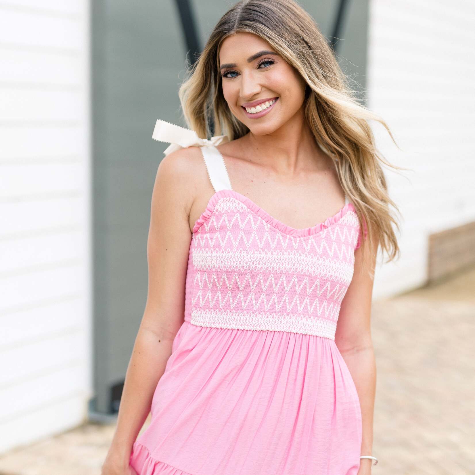 Embroidered Detail Ribbon Strap Maxi Dress
