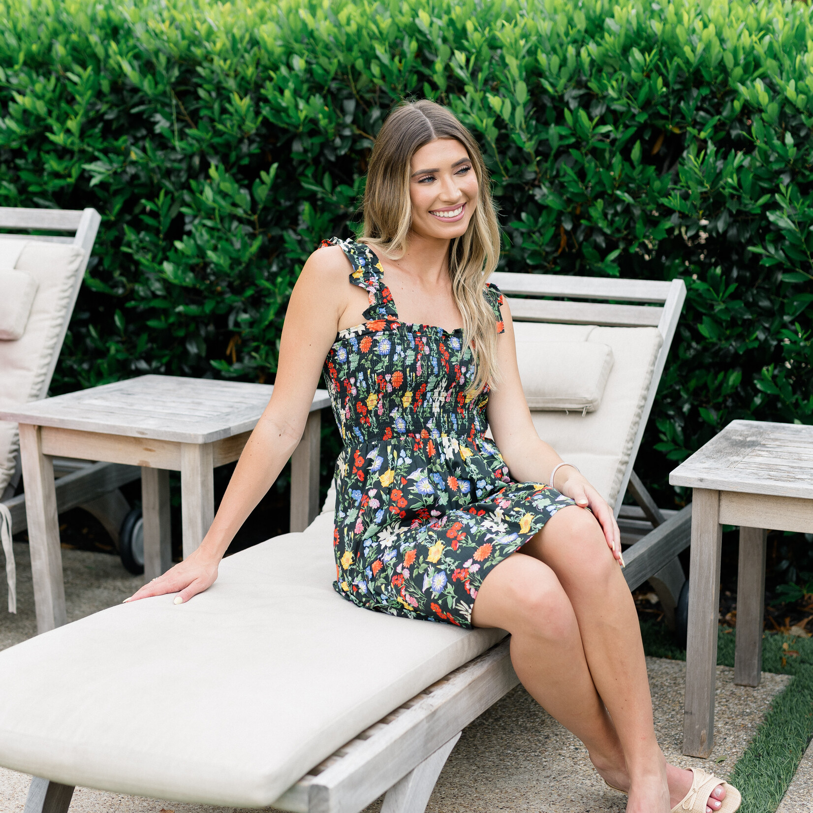 entro Smocked Top Flower Print Mini Dress