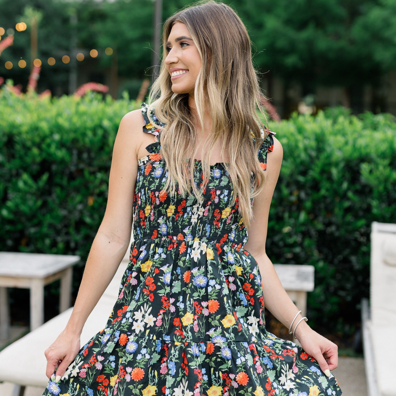 entro Smocked Top Flower Print Mini Dress