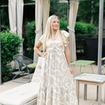 Line Print Flutter Sleeve Midi Dress