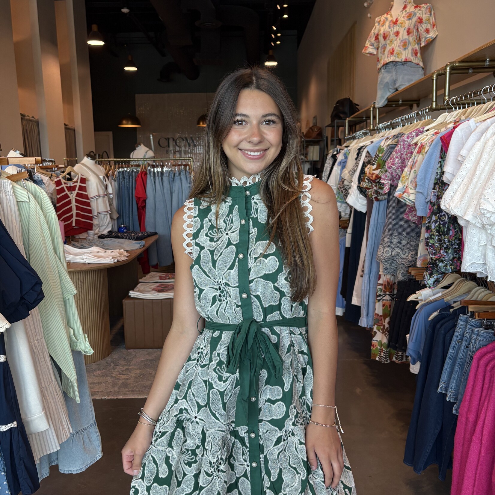 entro Embroidered Dress w/ Pearl Detail