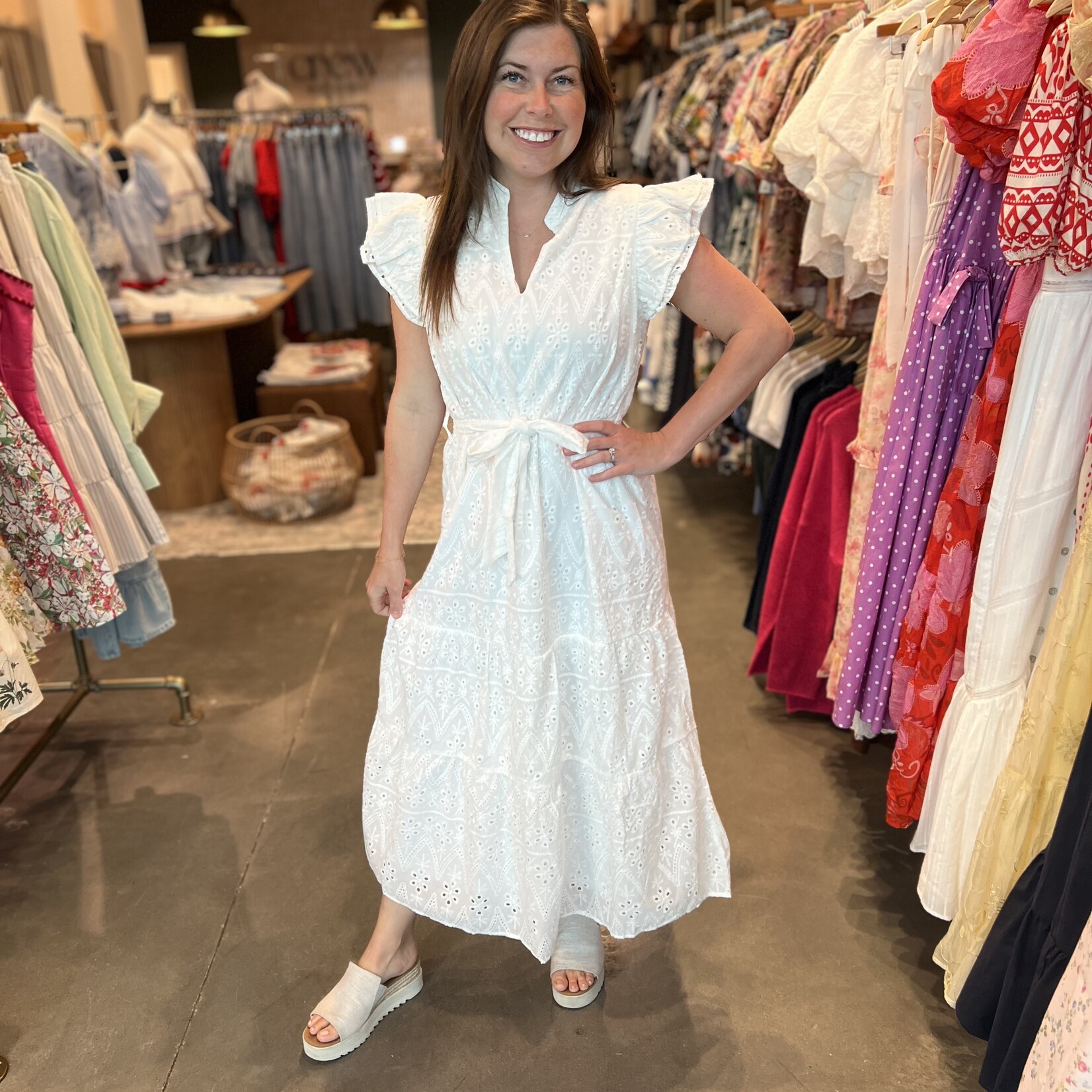 she+sky Eyelet Lace Midi Dress w/ Belt