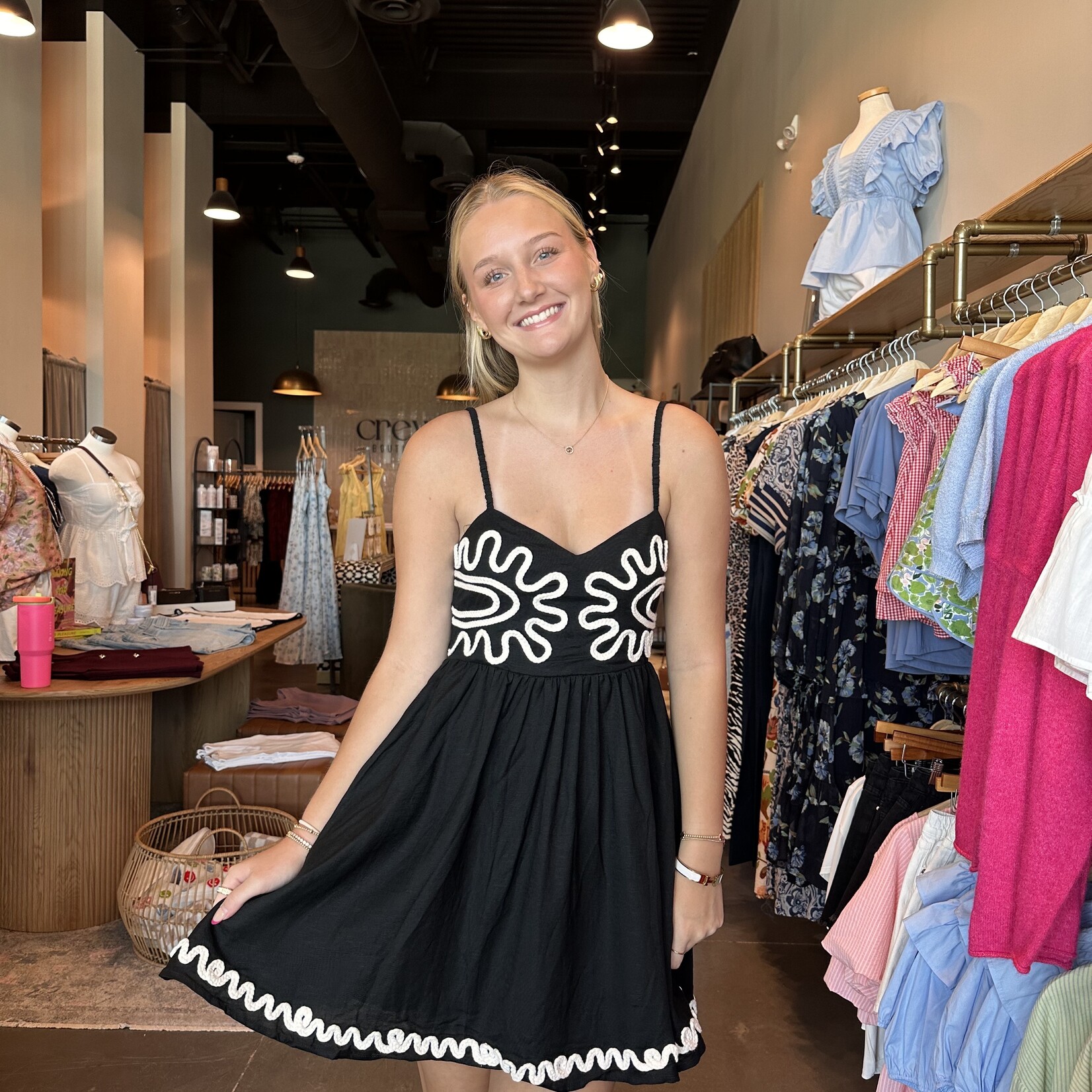 Braided Trim Detail Linen Mini Dress