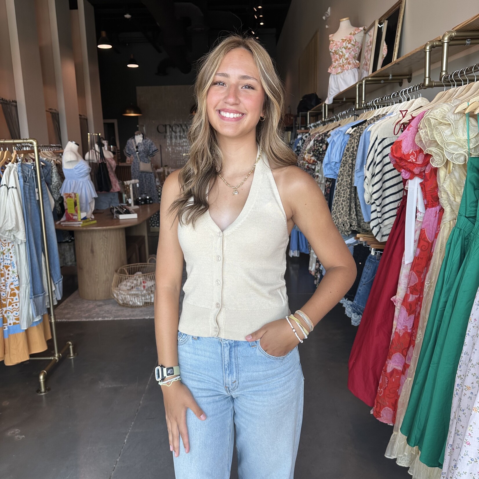 Button Front Halter Top