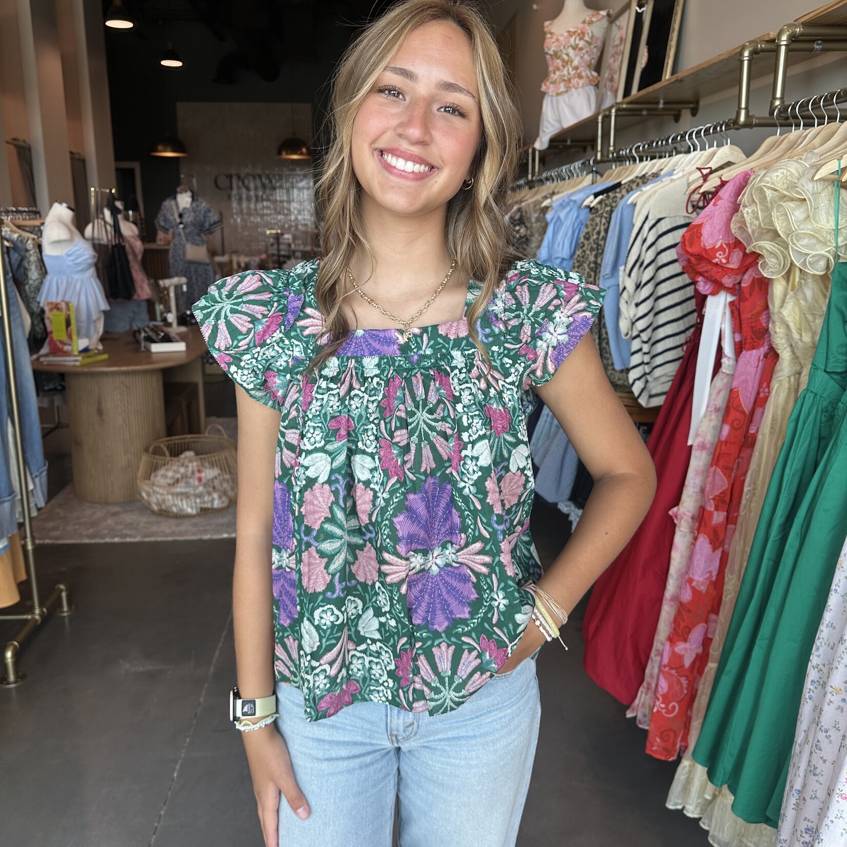 Square Neck Ruffle Detail Top