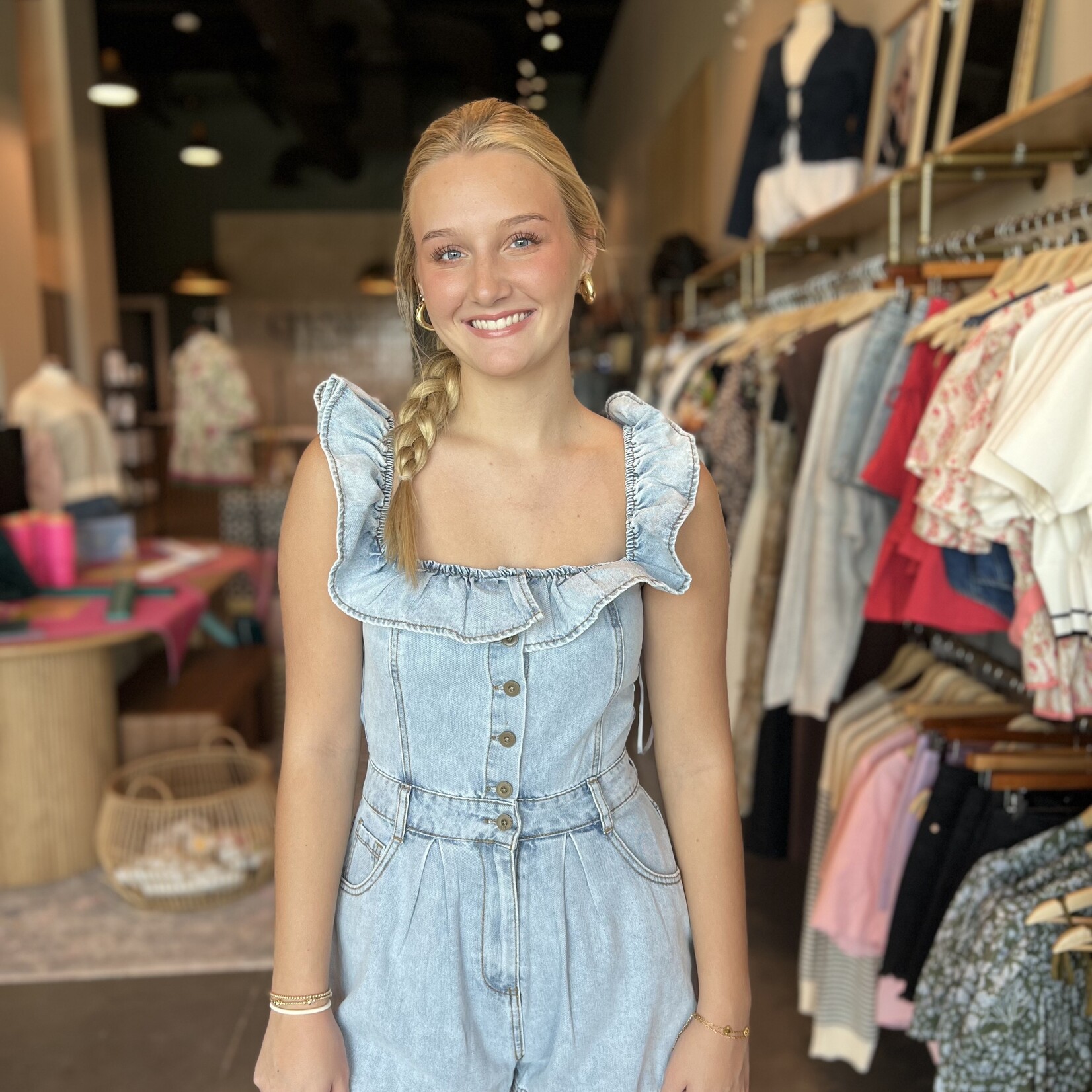 Denim Ruffle Sleeve Romper