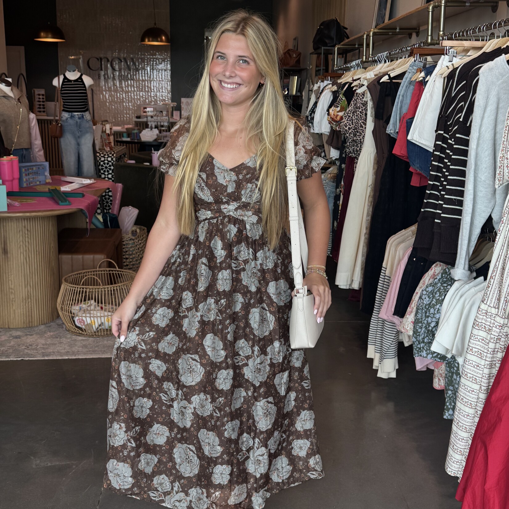 Floral Sweetheart Neck Back Tie Midi Dress