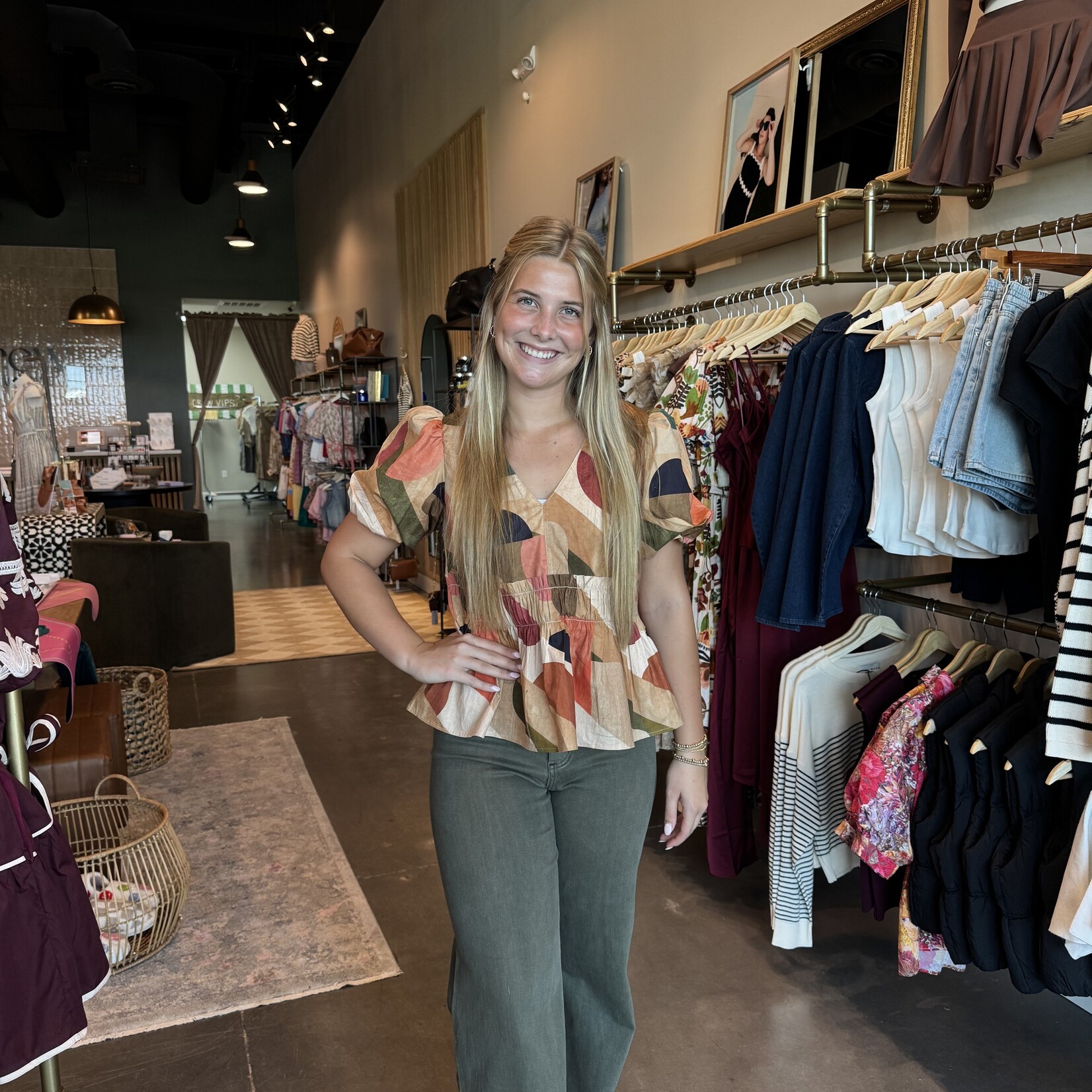 Abstract Print Peplum Top
