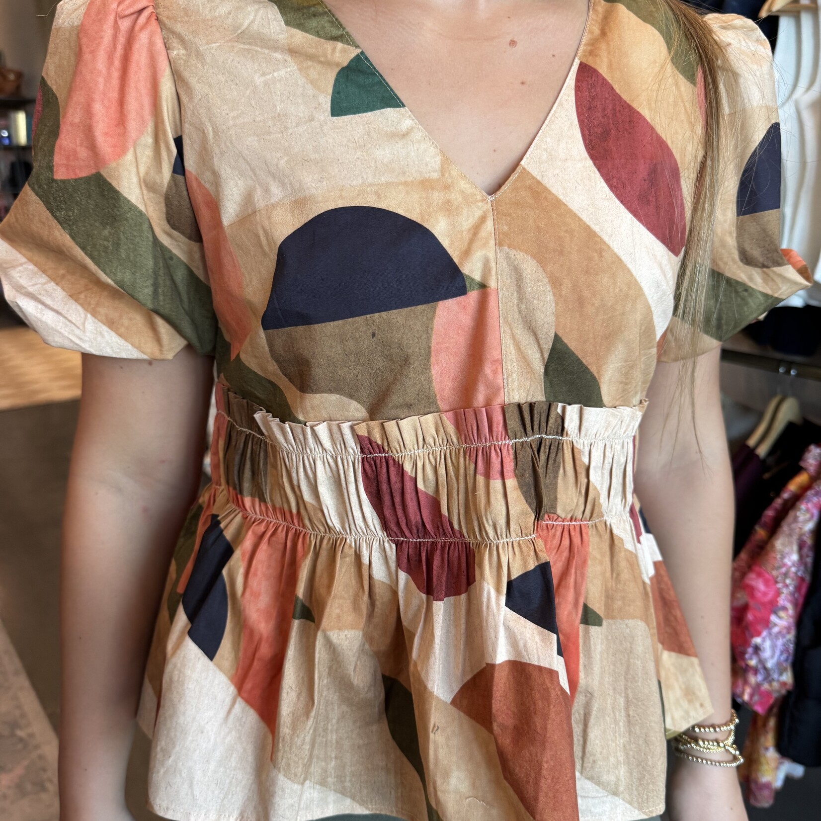 Abstract Print Peplum Top